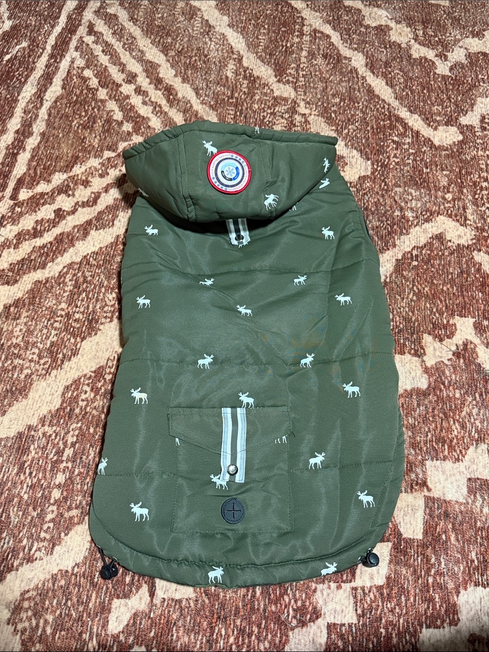 Hunter green LuvGear Cold Alert puffer dog coat